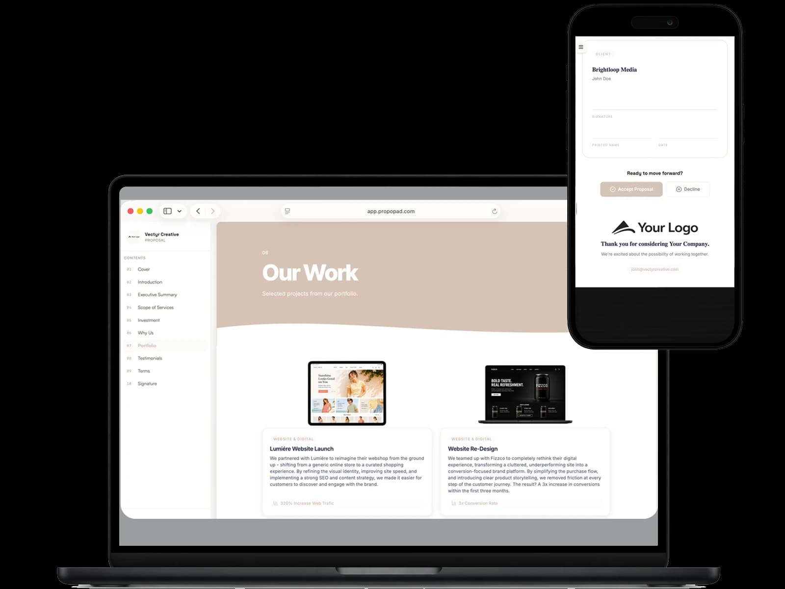 Proposal open notifications and tracking on desktop and mobile