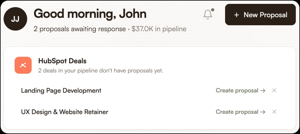 HubSpot and Pipedrive syncing with Propopad proposals